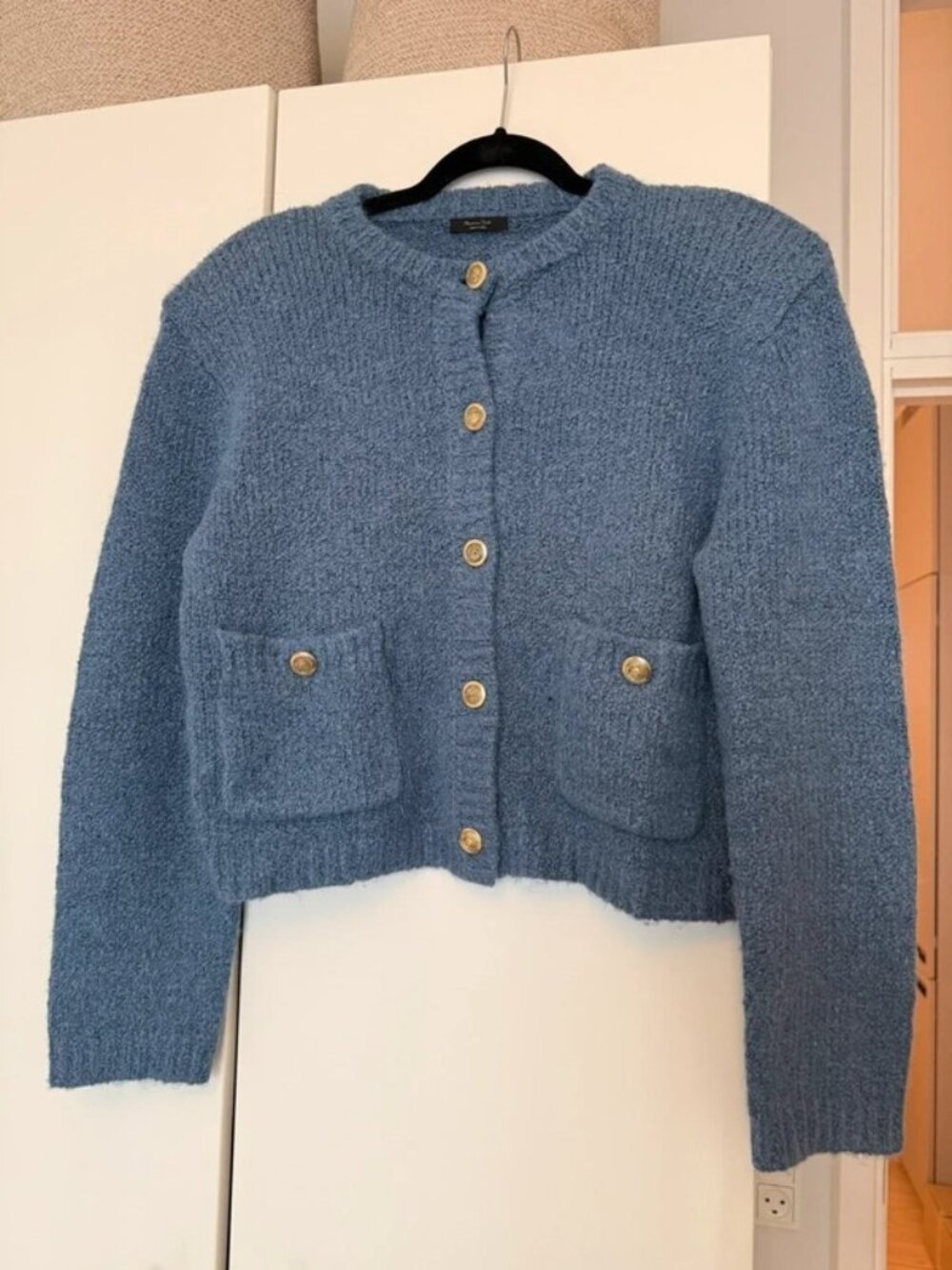 Massimo Dutti Blue Alpaca Wool Blend Bouclé Cardigan Size M